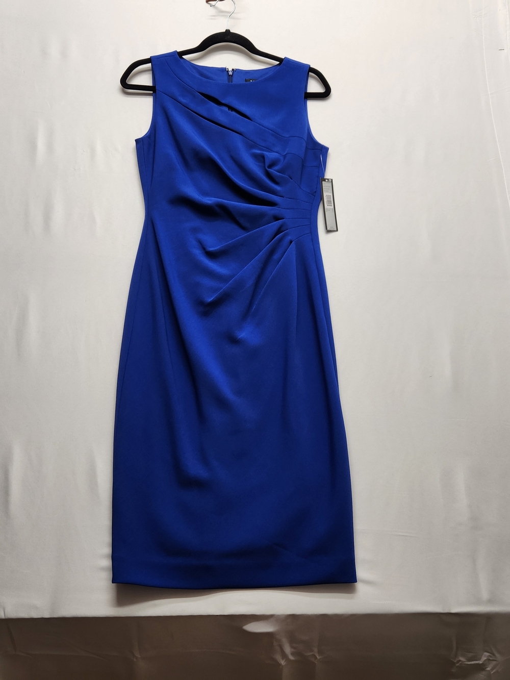 ⭐️NWT Tahari ASL Royal Blue Asymmetric Pleated Sheath Dress Size 4 Ruched